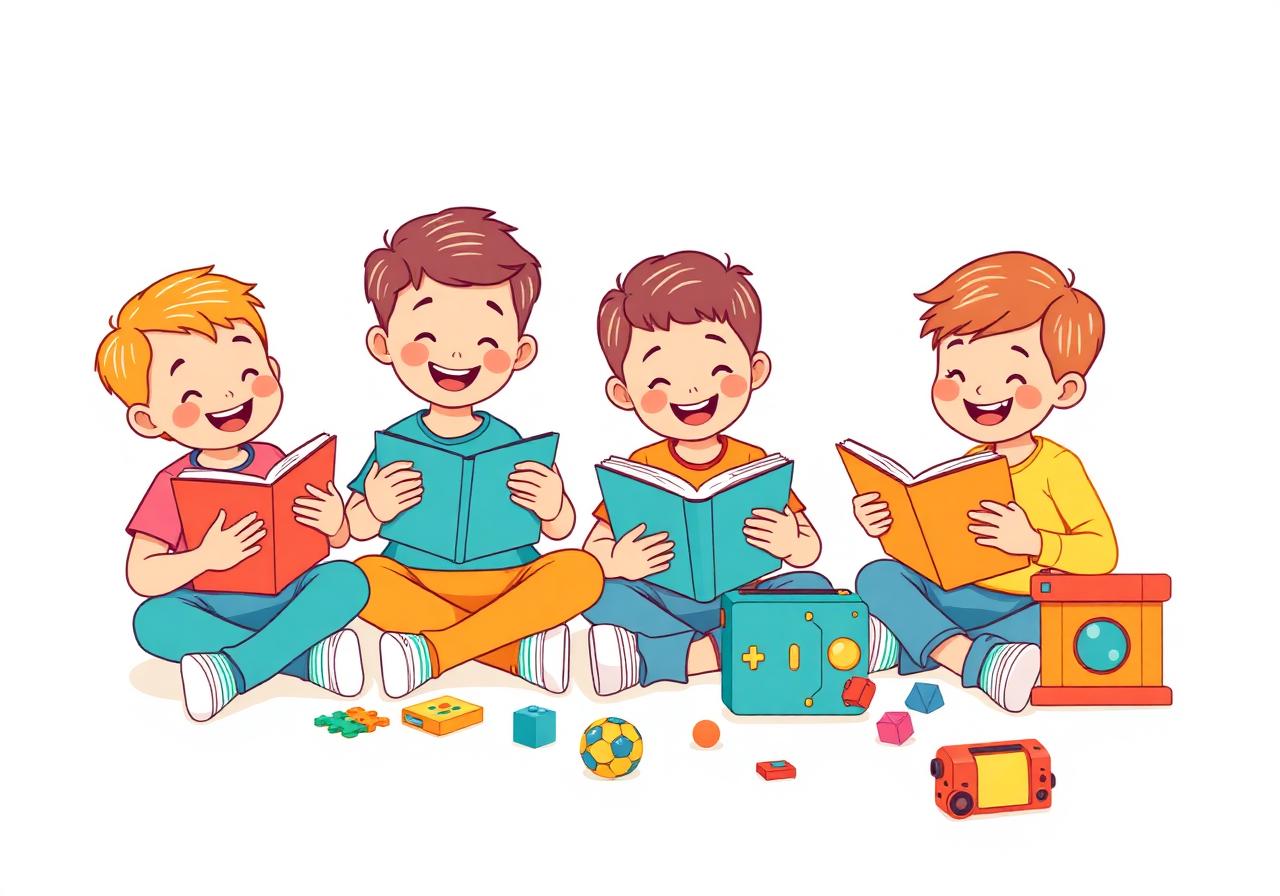 Mutlu çocuklar kitap okuyor